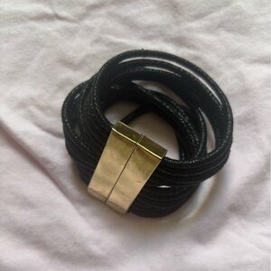 Black Hair String Bangle with Gold Accents